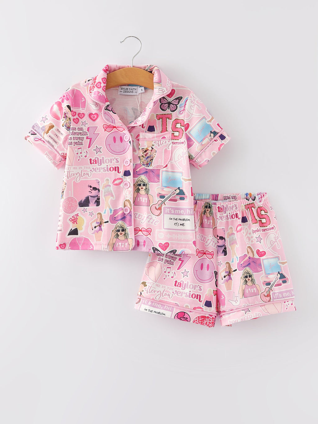 Pajamas - Taylor’s Version (Pink TS Lapel Button Short Sleeve Shorts Pajama Set)