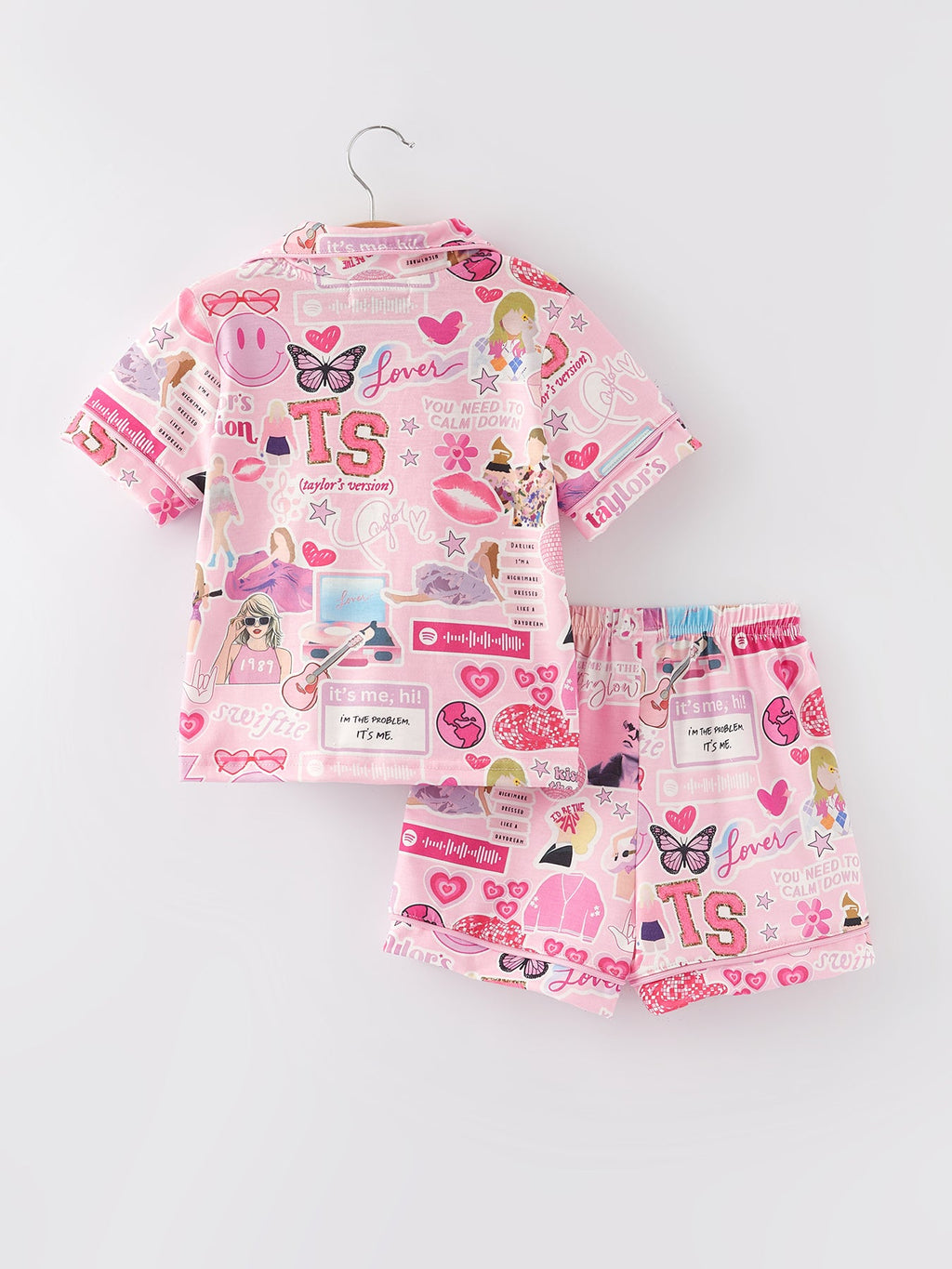 Pajamas - Taylor’s Version (Pink TS Lapel Button Short Sleeve Shorts Pajama Set)