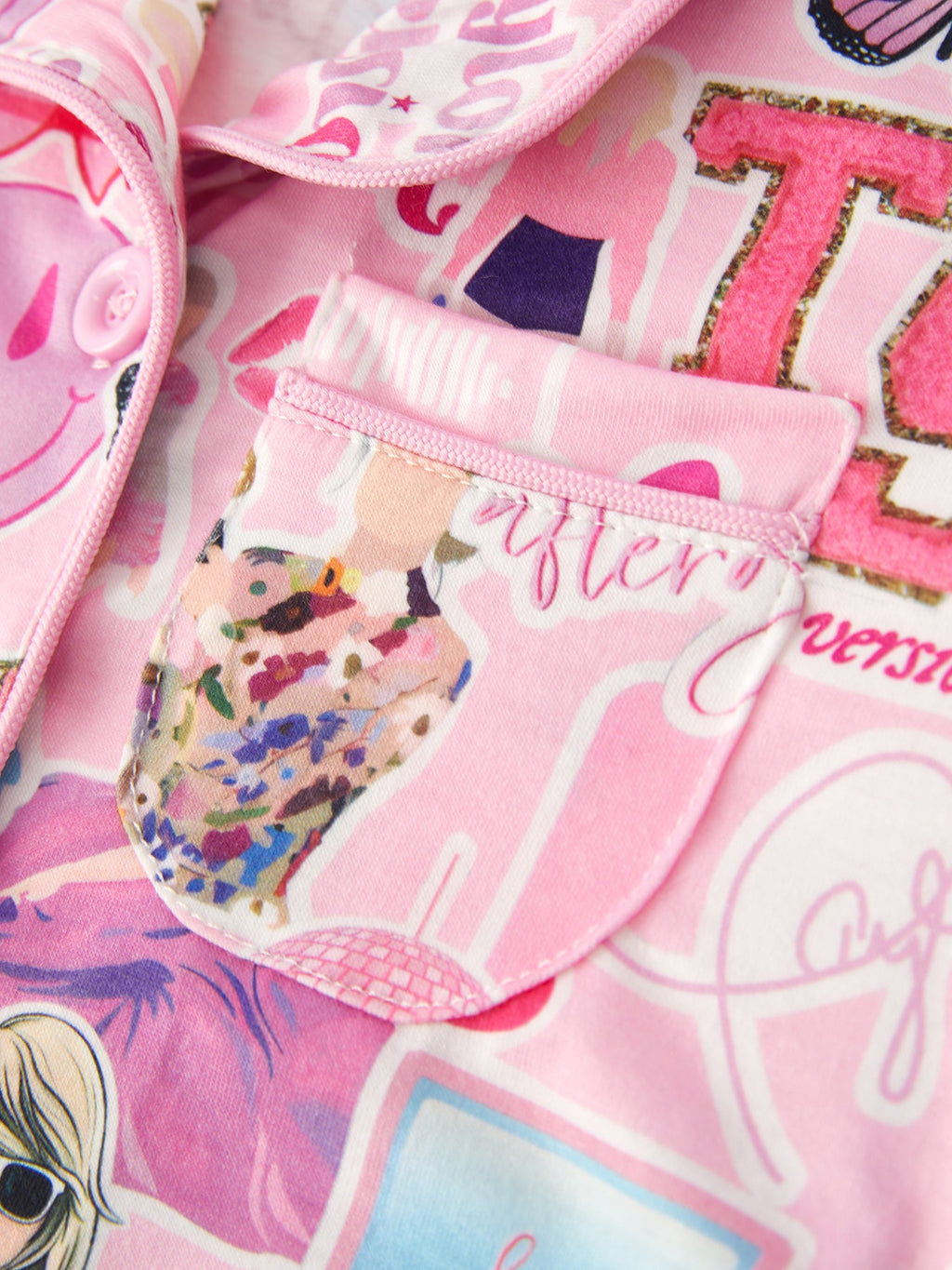 Pajamas - Taylor’s Version (Pink TS Lapel Button Short Sleeve Shorts Pajama Set)