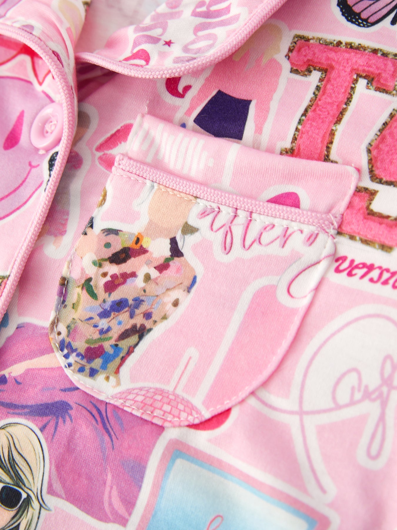Pajamas - Taylor’s Version (Pink TS Lapel Button Short Sleeve Shorts Pajama Set)