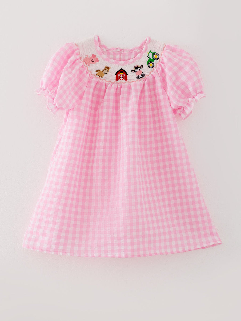 Ellie - Pink Farm Embroidered Girls Dress