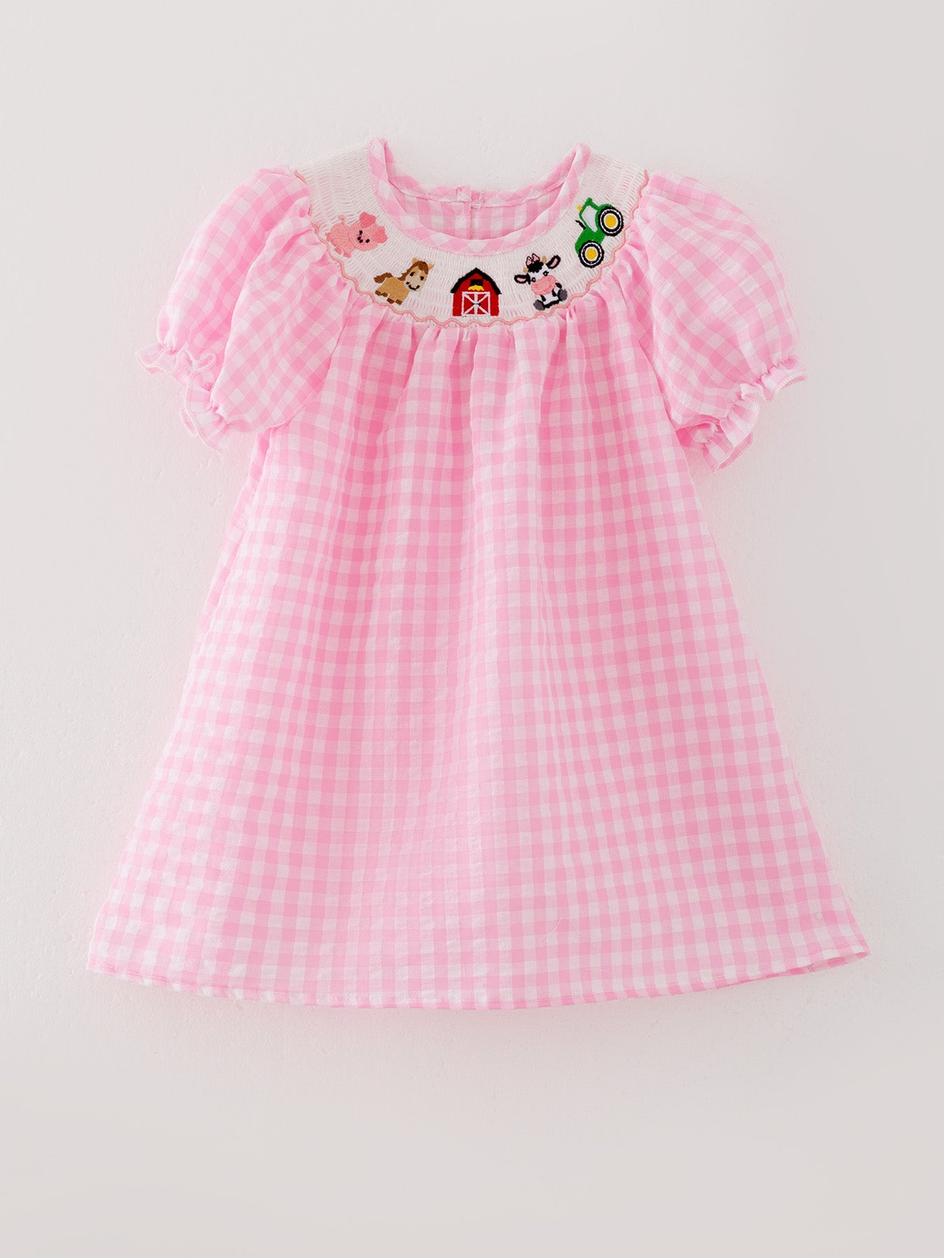 Ellie - Pink Farm Embroidered Girls Dress
