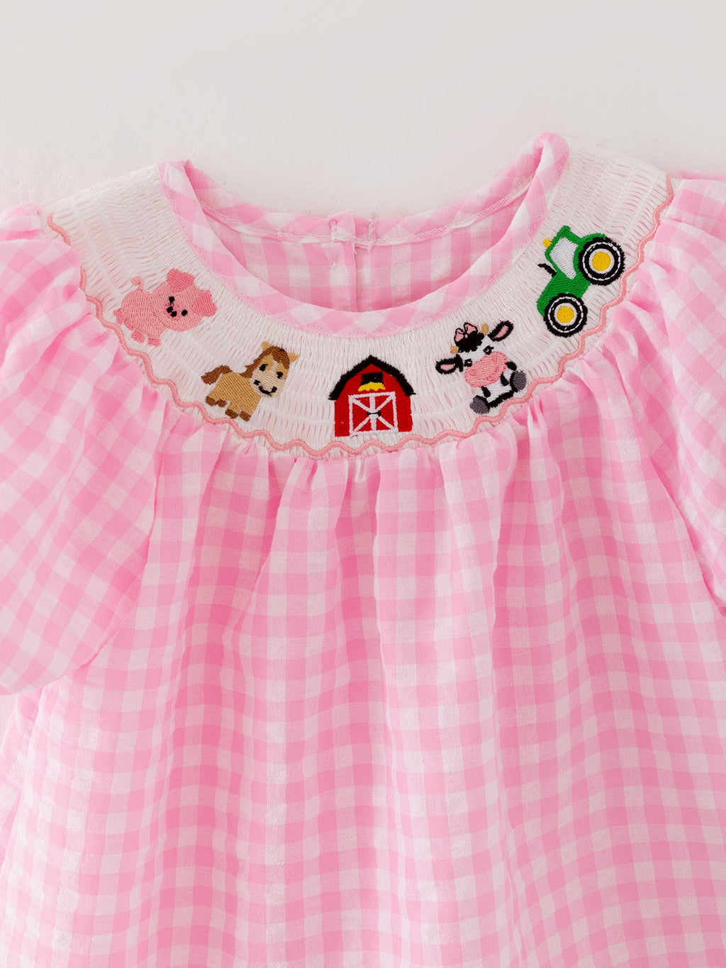 Ellie - Pink Farm Embroidered Girls Dress