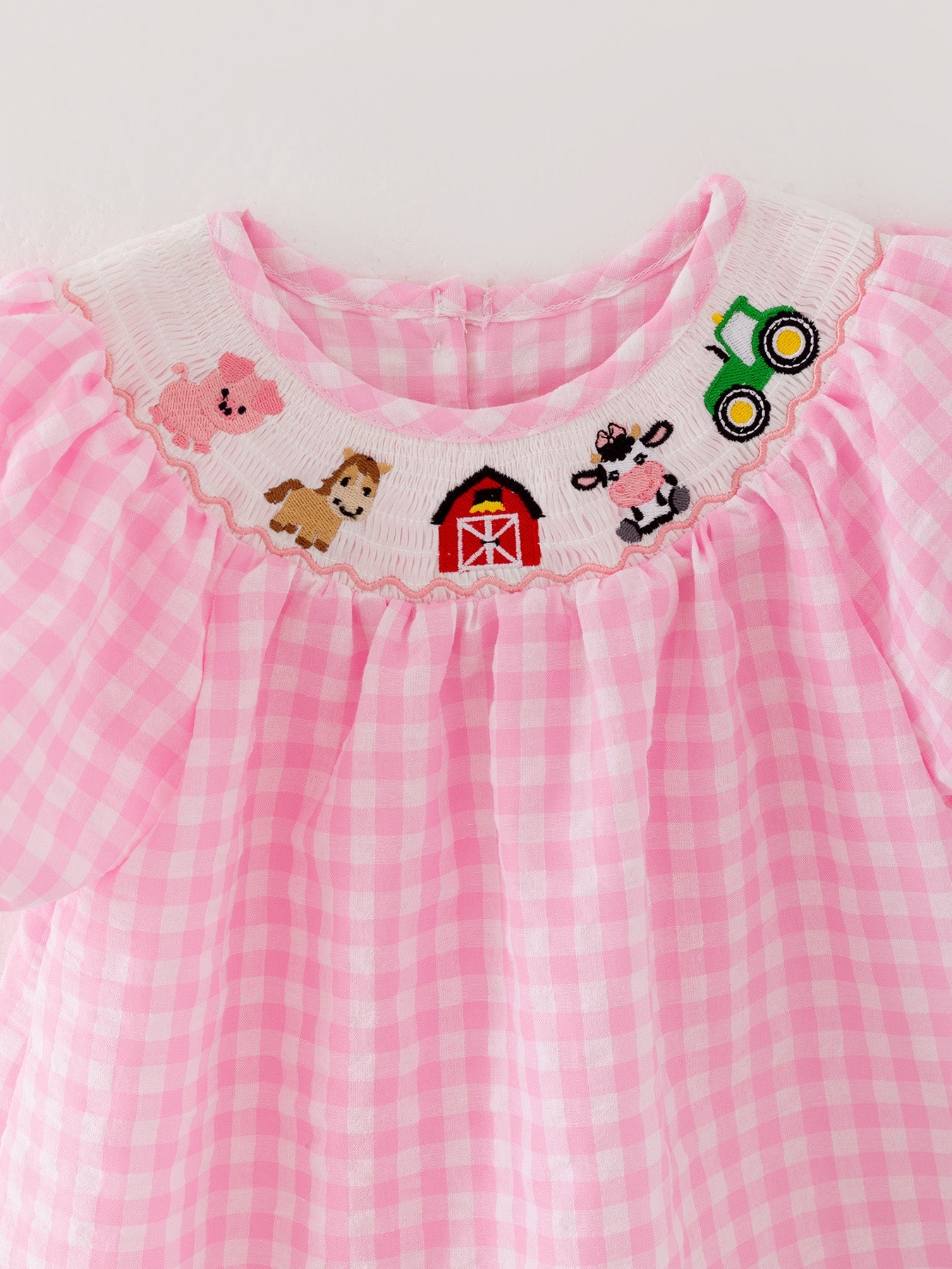 Ellie - Pink Farm Embroidered Girls Dress