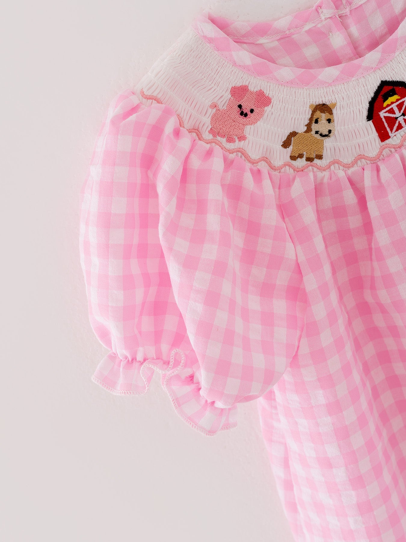 Ellie - Pink Farm Embroidered Girls Dress