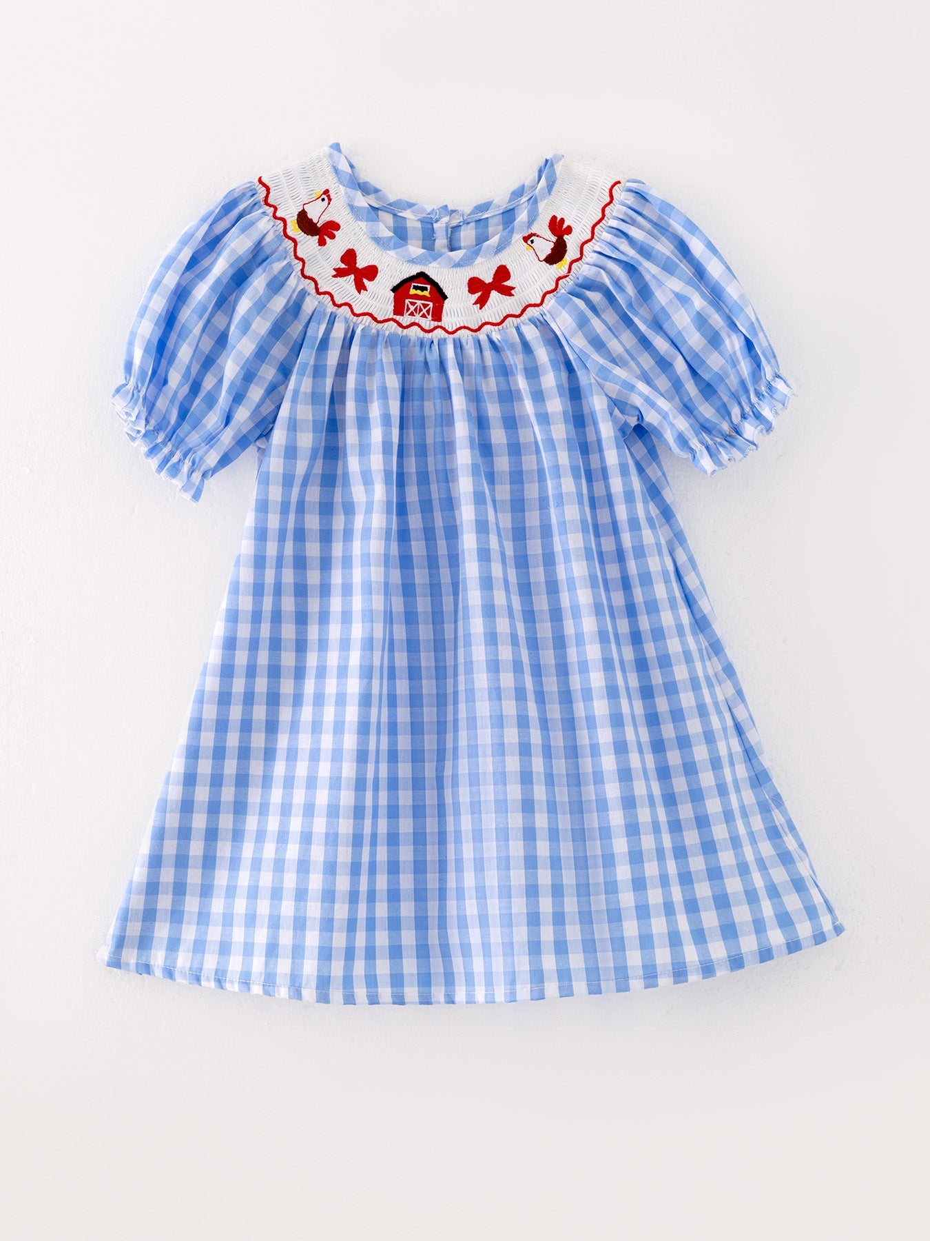 Ellie - Farm Blue Embroidered Girls Dress