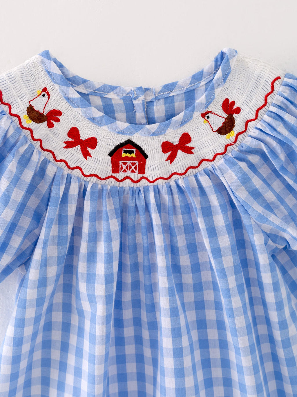 Ellie - Farm Blue Embroidered Girls Dress