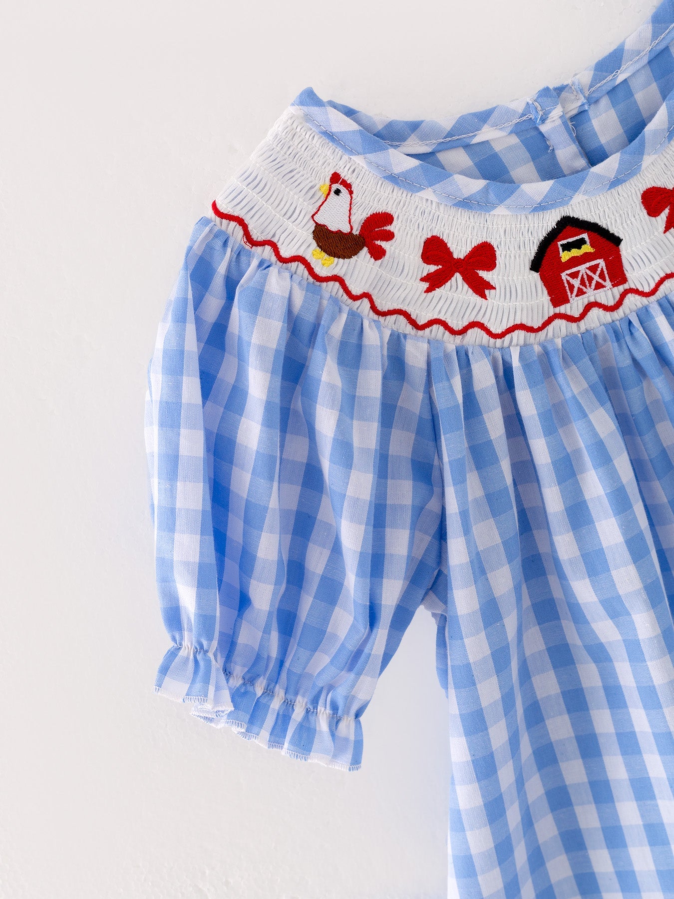 Ellie - Farm Blue Embroidered Girls Dress
