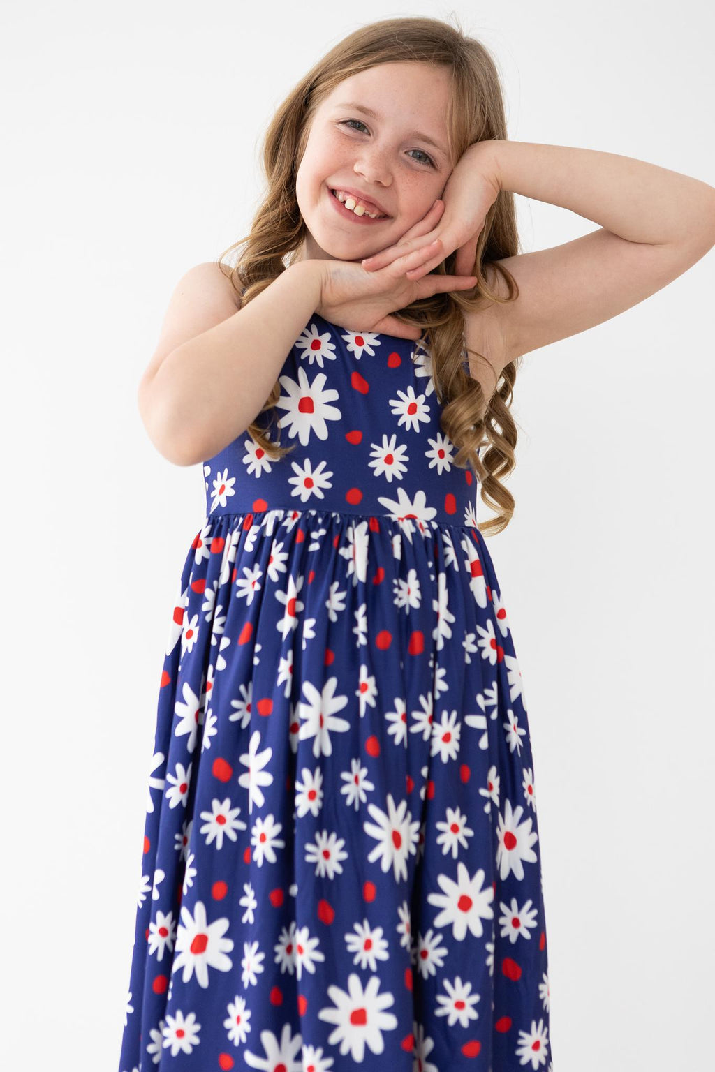 Red White & Blue Daisies Tank Twirl Dress