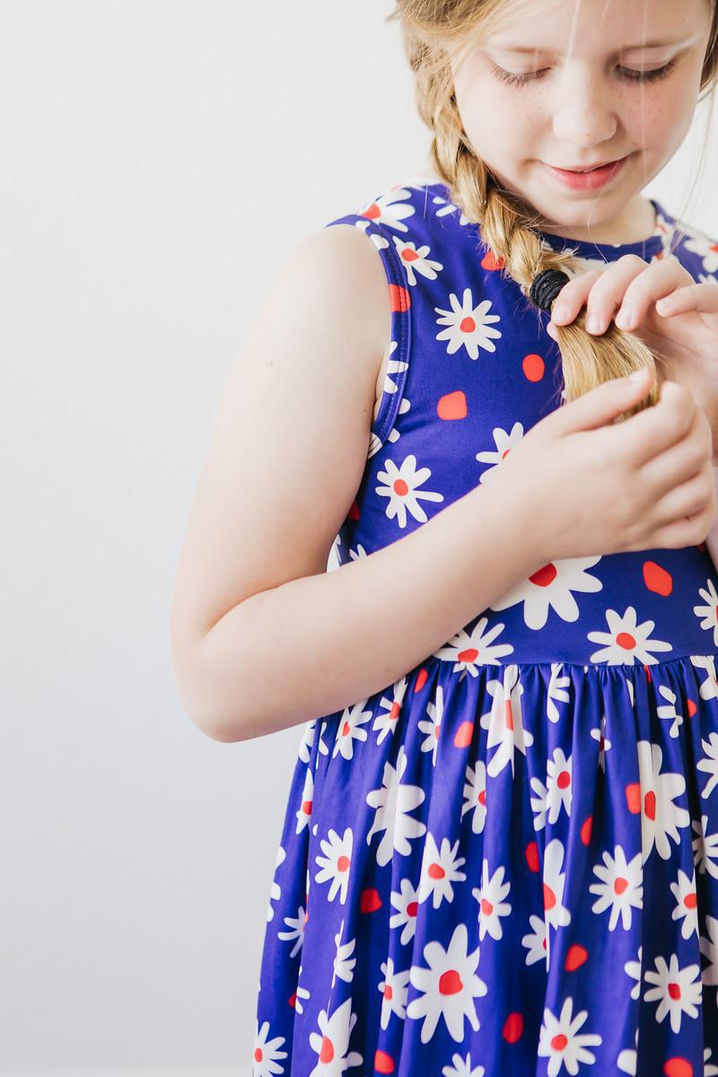Red White & Blue Daisies Tank Twirl Dress