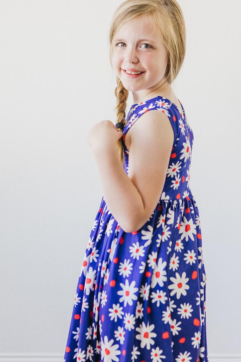 Red White & Blue Daisies Tank Twirl Dress