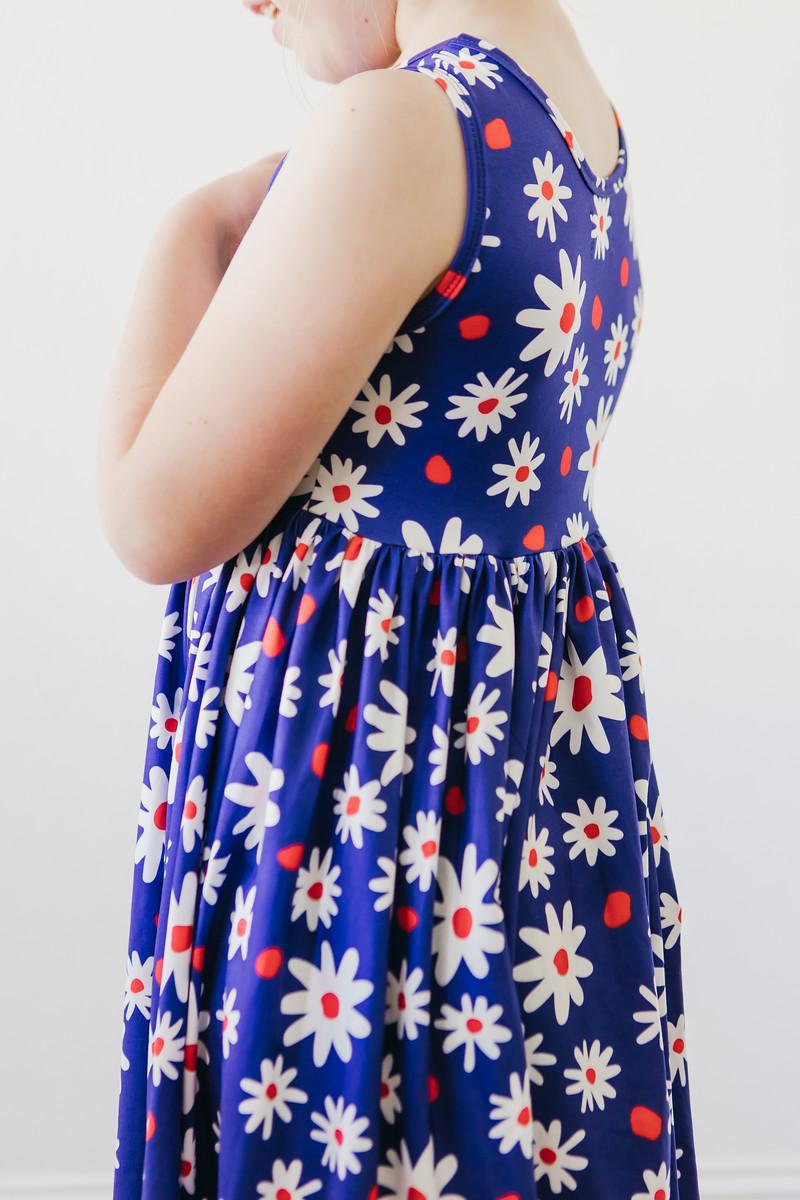 Red White & Blue Daisies Tank Twirl Dress