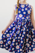 Red White & Blue Daisies Tank Twirl Dress