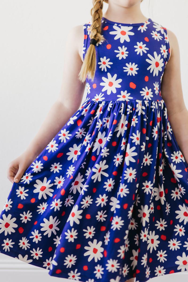 Red White & Blue Daisies Tank Twirl Dress