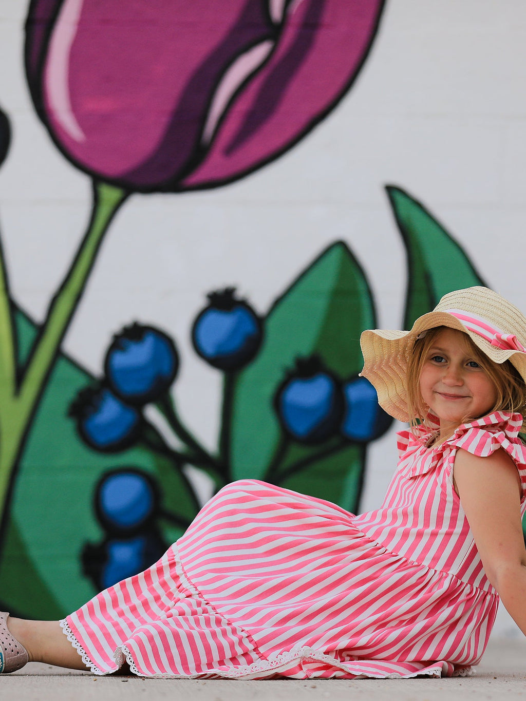 Madeline - Spring Pink Striped Girls' Dress with Hat
