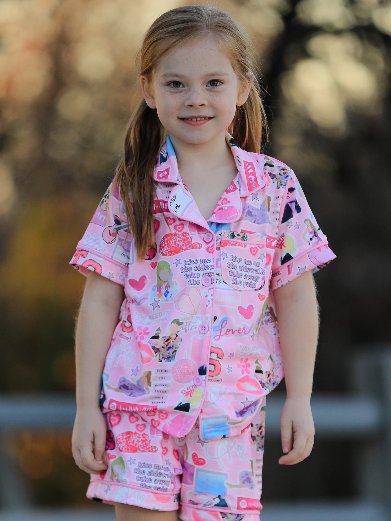 Pajamas - Taylor’s Version (Pink TS Lapel Button Short Sleeve Shorts Pajama Set)
