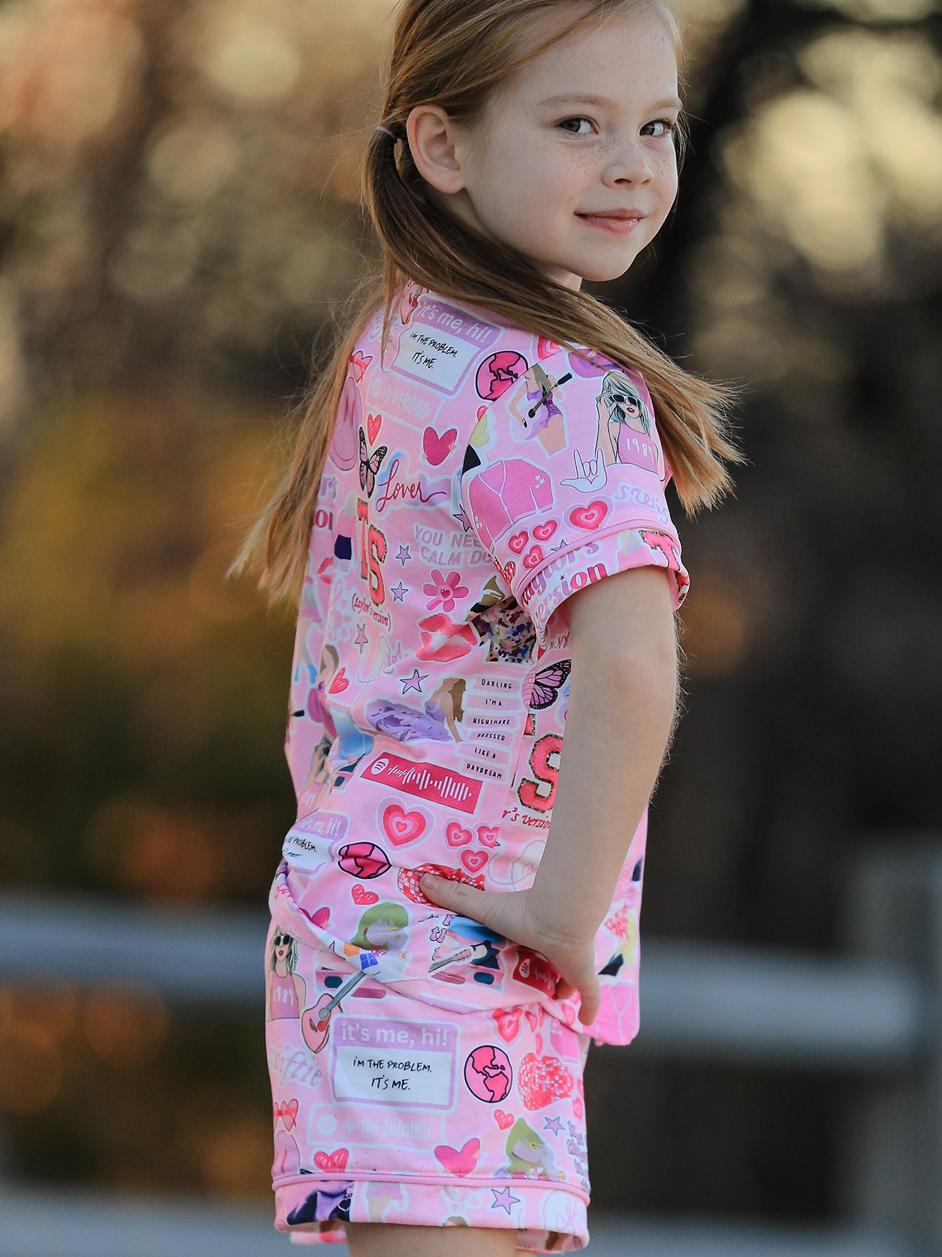 Pajamas - Taylor’s Version (Pink TS Lapel Button Short Sleeve Shorts Pajama Set)