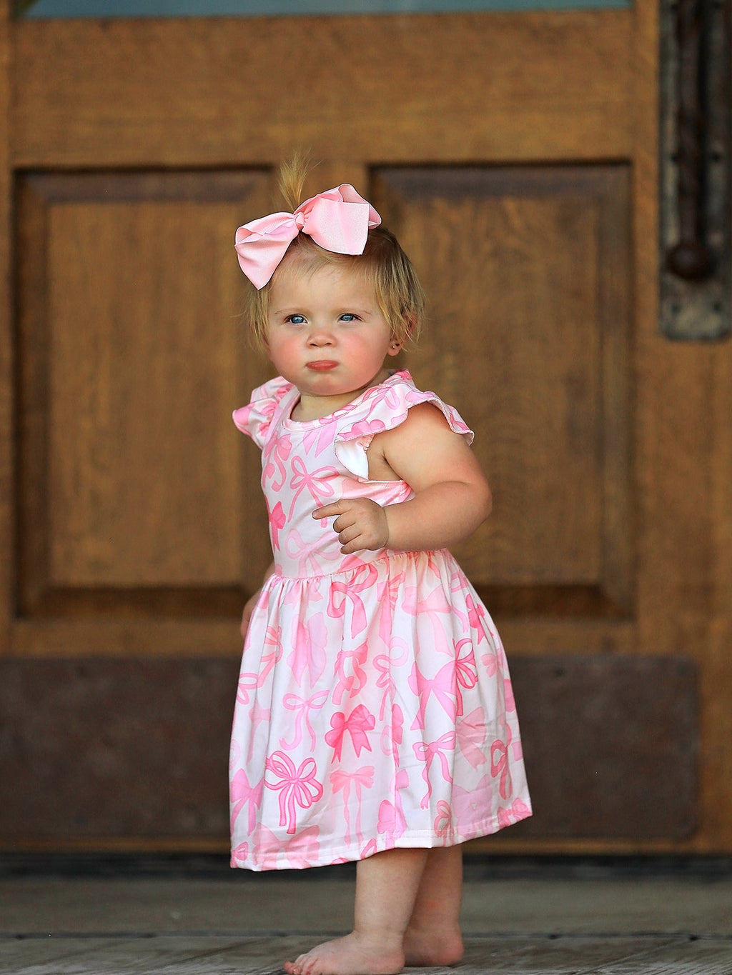 Isla - Pink Bow Print Flying Sleeve Dress