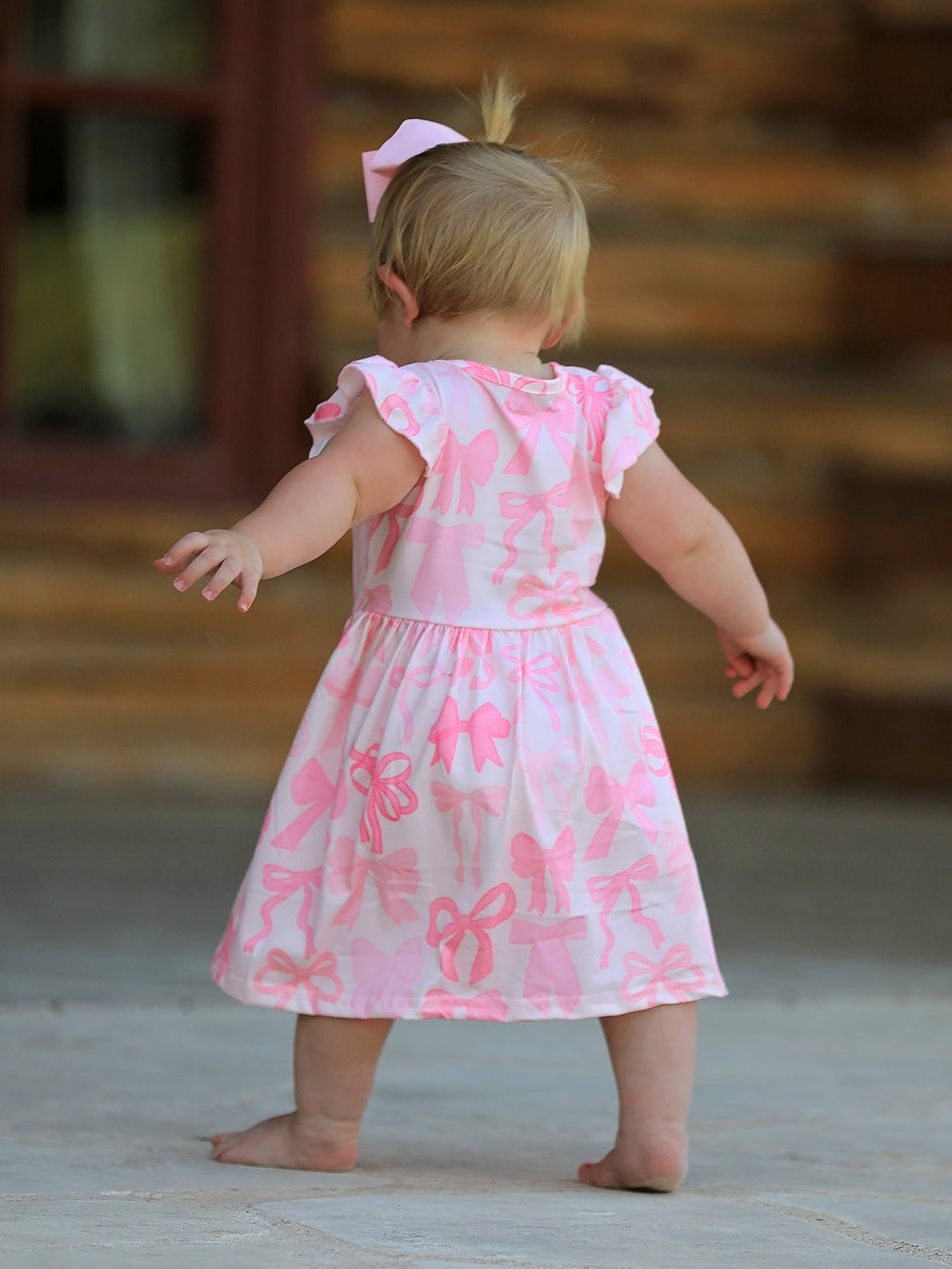 Isla - Pink Bow Print Flying Sleeve Dress