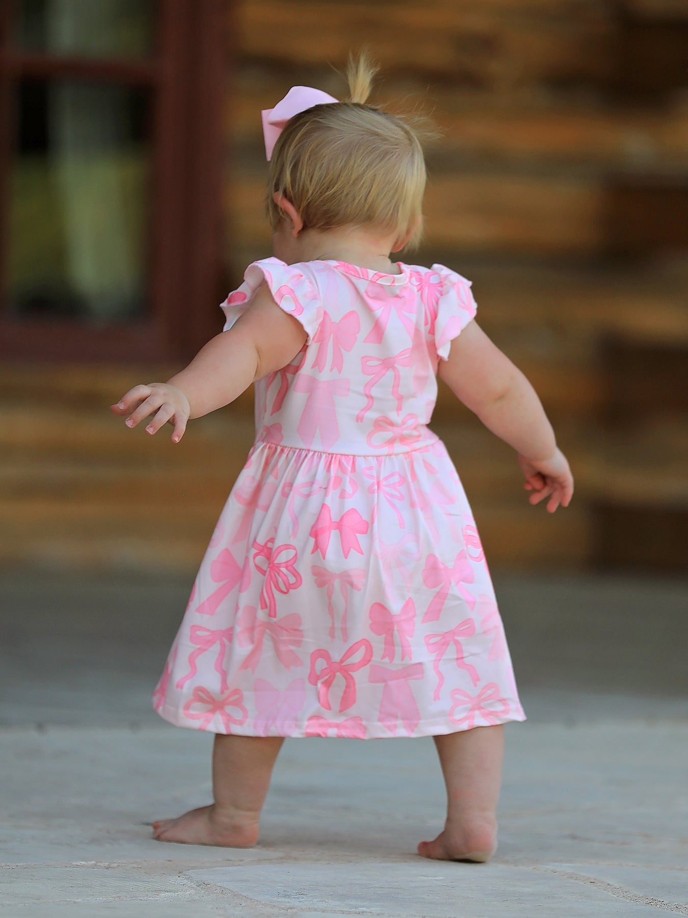 Isla - Pink Bow Print Flying Sleeve Dress