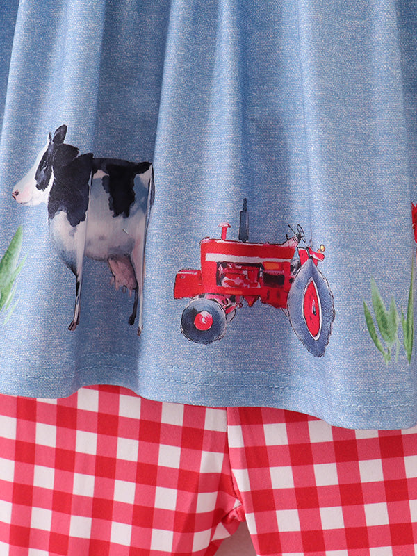 Kira - Farm Animals Bell Bottoms Outfit (Blue & Red)