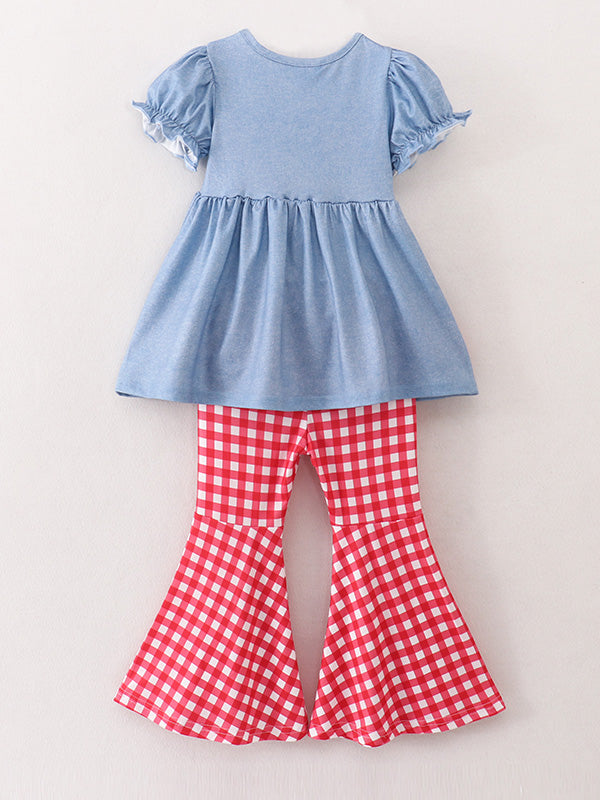 Kira - Farm Animals Bell Bottoms Outfit (Blue & Red)