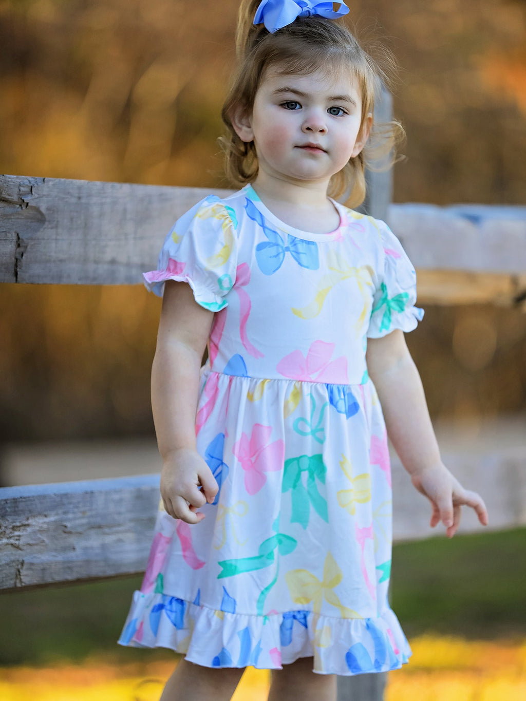 Gianna - Colorful Bow Print Puff Sleeves Dress