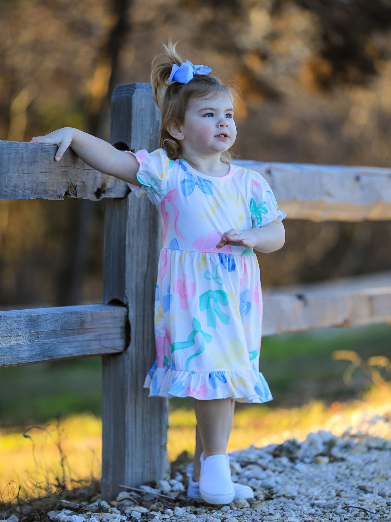Gianna - Colorful Bow Print Puff Sleeves Dress