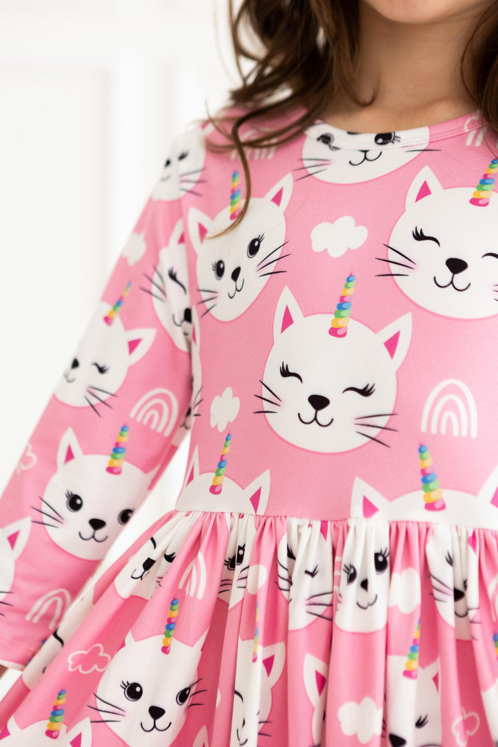Cara - Unicorn Kitties 3/4 Sleeve Pocket Twirl Dress
