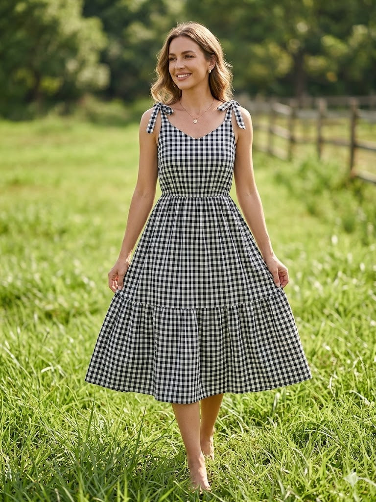 Mommy & Me Adult Plaid Dress (Black & White)